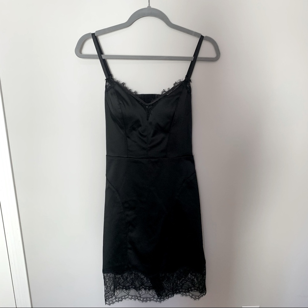 Bebe black v-neck lace slip dress with open back detail size small